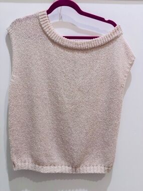 A. REN Off-the-Shoulder Cream Knit Sweater Top